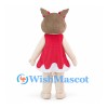 Pig Girl Mascot Costume with Brown Pigtails and Red Dress