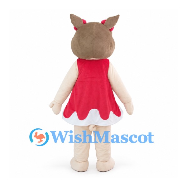 Pig Girl Mascot Costume with Brown Pigtails and Red Dress