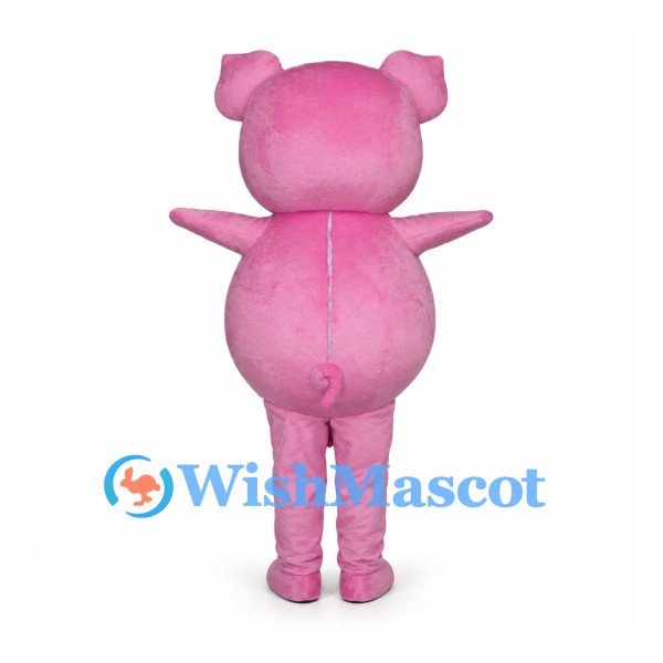 Pink Pig Mascot Costume with Round Belly and Smiling Eyes