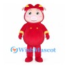 Pig Character Mascot Costume with Red Hood and Yellow Buttons