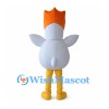 White Chicken Mascot Costume with Tall Orange Comb and Round Belly