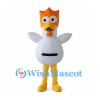 White Chicken Mascot Costume with Tall Orange Comb and Round Belly