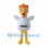 White Chicken Mascot Costume with Tall Orange Comb and Round Belly