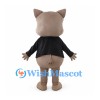 Pig Mascot Costume in Taupe with Black Jacket and White Bow Tie