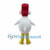 White Rooster Mascot Costume with Large Eyes and Tall Red Comb