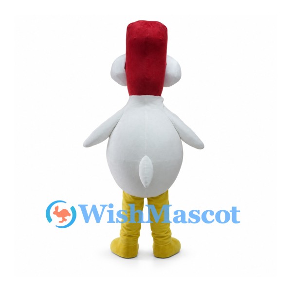 White Rooster Mascot Costume with Large Eyes and Tall Red Comb