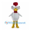 White Rooster Mascot Costume with Large Eyes and Tall Red Comb