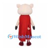 Superhero Pig Mascot Costume with Red Cape and Blue Belt