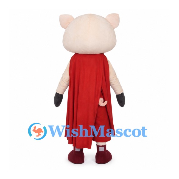 Superhero Pig Mascot Costume with Red Cape and Blue Belt