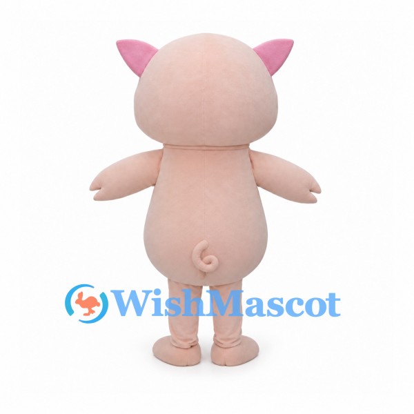 Pink Pig Mascot Costume with Round Belly and Curled Tail