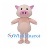 Pink Pig Mascot Costume with Round Belly and Curled Tail