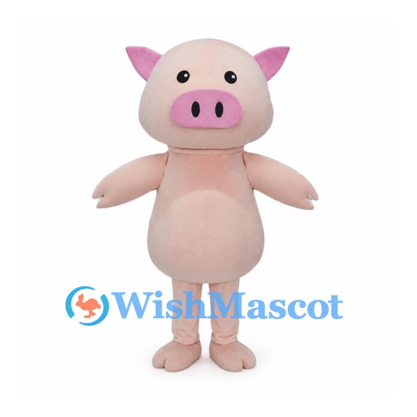 Pink Pig Mascot Costume with Round Belly and Curled Tail
