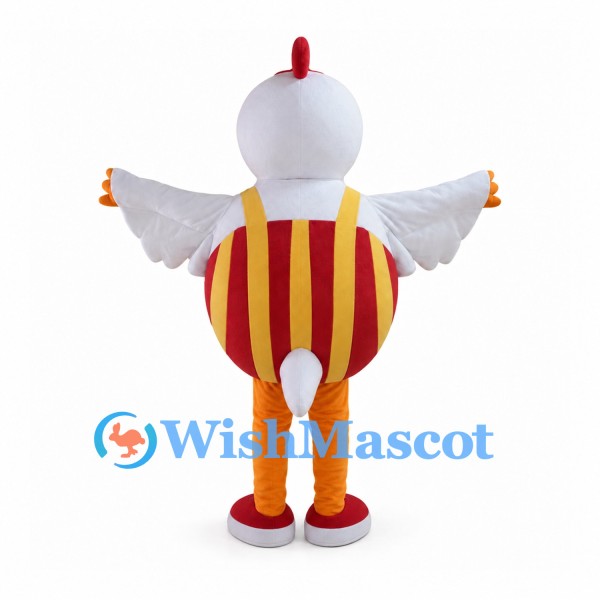 Chicken Mascot Costume with Red and Yellow Striped Belly