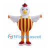 Chicken Mascot Costume with Red and Yellow Striped Belly