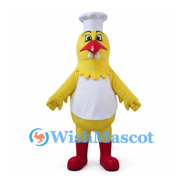 Rooster Chef Mascot Costume with White Hat and Apron
