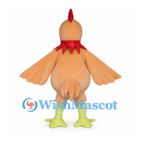Peach Rooster Mascot Costume with Red Comb and Lime Legs