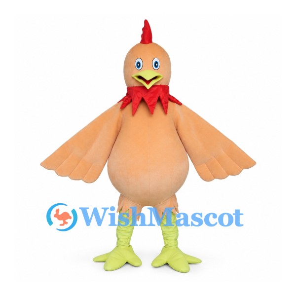 Peach Rooster Mascot Costume with Red Comb and Lime Legs