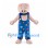 Pig Mascot Costume with Blue Patterned Overalls and Multicolor Bow Tie