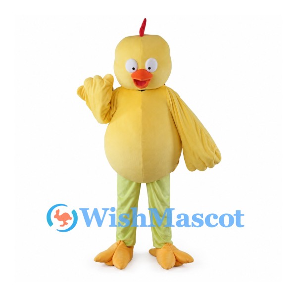 Yellow Chick Mascot Costume with Orange Beak and Lime Legs