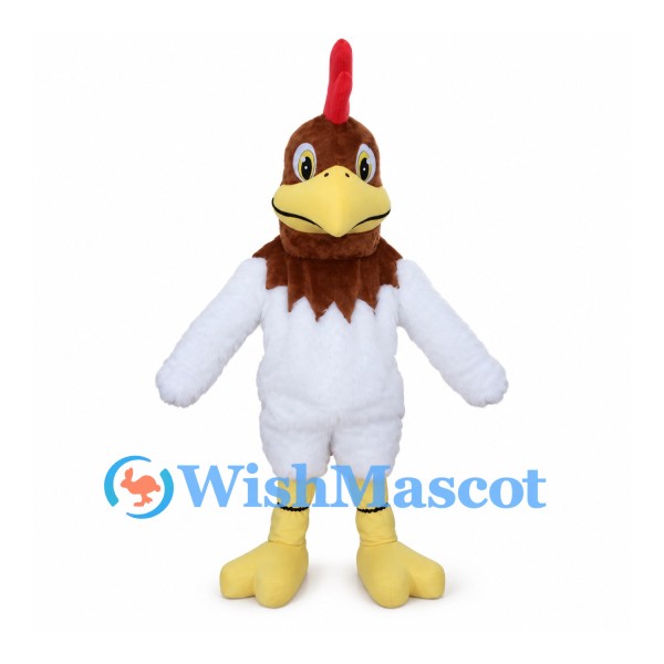 Rooster Mascot Costume with Brown Head and White Body