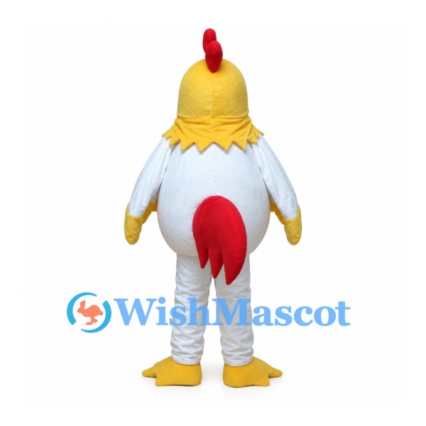 White Rooster Mascot Costume with Yellow Head and Red Tail