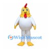 White Rooster Mascot Costume with Yellow Head and Red Tail