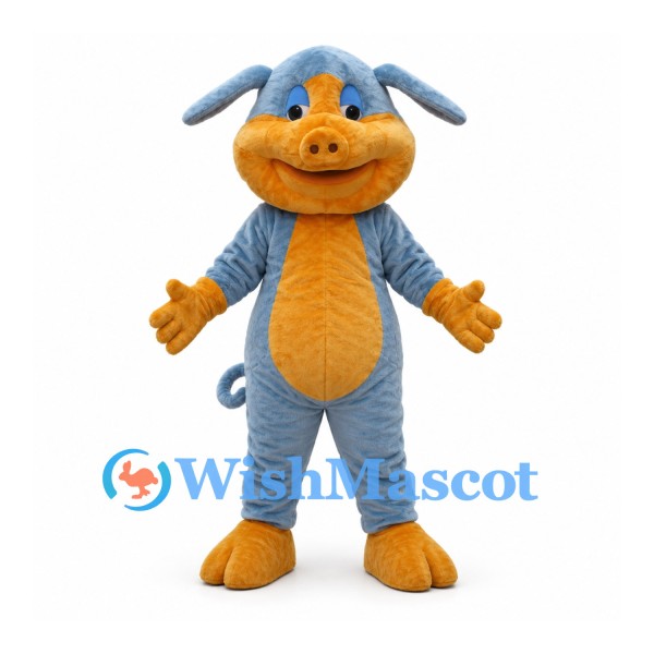 Blue Pig Mascot Costume with Orange Muzzle Belly and Paws