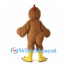 Brown Rooster Mascot Costume with Shaggy Feathers and Yellow Feet