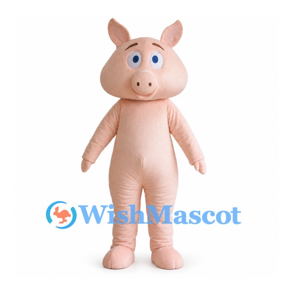 Pink Pig Mascot Costume with Blue Eyes and Pointed Ears