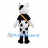 Cow Mascot Costume with Black Spots and Tan Crossbody Bag