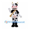 Cow Mascot Costume with Black Spots and Tan Crossbody Bag