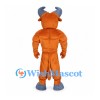 Orange Bull Mascot Costume with Muscular Body and Gray Horns