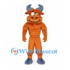 Orange Bull Mascot Costume with Muscular Body and Gray Horns