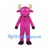 Pink Bull Mascot Costume with Gold Horns and Nose Ring