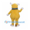 Yellow Bull Mascot Costume with Gray Horns and Blue Collar