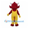 Red Bull Mascot Costume with Yellow Overalls and White Horns