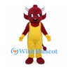 Red Bull Mascot Costume with Yellow Overalls and White Horns