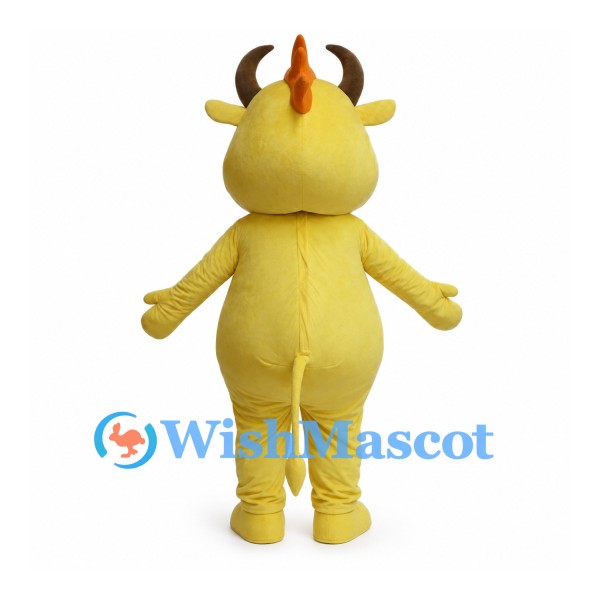 Yellow Cow Mascot Costume with White Belly and Brown Horns