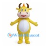 Yellow Cow Mascot Costume with White Belly and Brown Horns