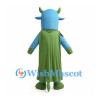 Superhero Bull Mascot Costume in Blue with Green Cape