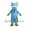 Superhero Bull Mascot Costume in Blue with Green Cape