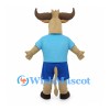 Longhorn Bull Mascot Costume with Light Blue Shirt and Blue Shorts