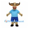 Longhorn Bull Mascot Costume with Light Blue Shirt and Blue Shorts