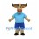 Longhorn Bull Mascot Costume with Light Blue Shirt and Blue Shorts