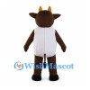 Brown Cow Mascot Costume with White Belly and Yellow Horns
