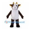 Brown Cow Mascot Costume with White Belly and Yellow Horns
