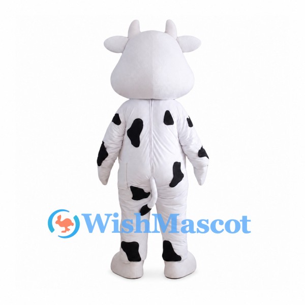 White Cow Mascot Costume with Black Spots and Red Nose Ring