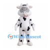 White Cow Mascot Costume with Black Spots and Red Nose Ring