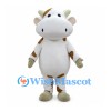 White Cow Mascot Costume with Brown Patches and Large Muzzle