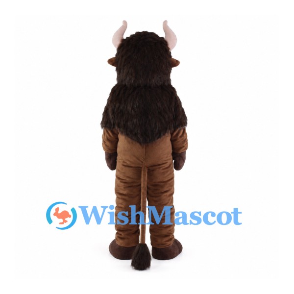 Brown Buffalo Mascot Costume with Dark Shaggy Head and Chest